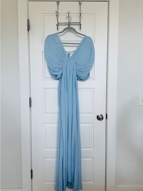 Light Blue Women's Maxi Dress - Elegant Draped Gown